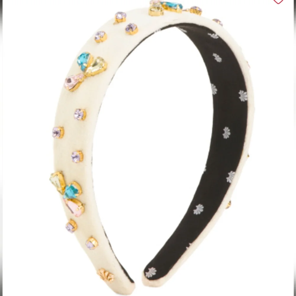 NWT Lele Sadoughi Crystal Bloom Bessette Headband Cream And Multicolor Crystals